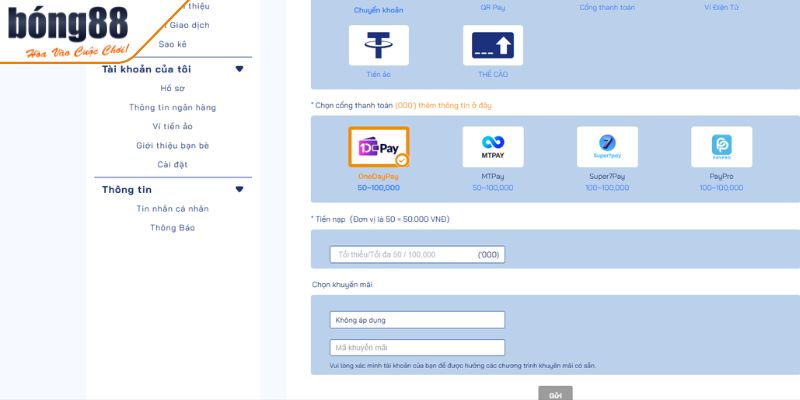 Lưu ý khi thực hiện nạp tiền vào ví game BONG88 tránh lỗi